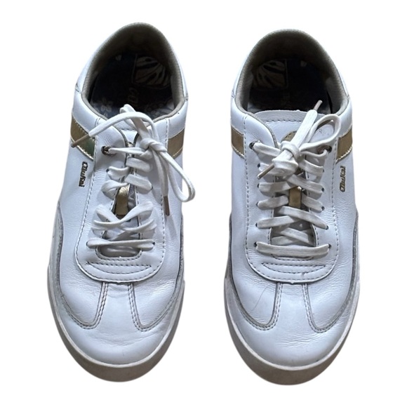 Women’s OluKai Ha’upu White Leather Sneakers with Gold Stripe Detail Logo Size 8 - Picture 2 of 7